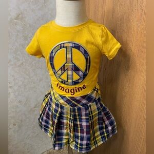 Garanimals, girls two piece set, yellow and plaid, skirt with graphic-T shirt